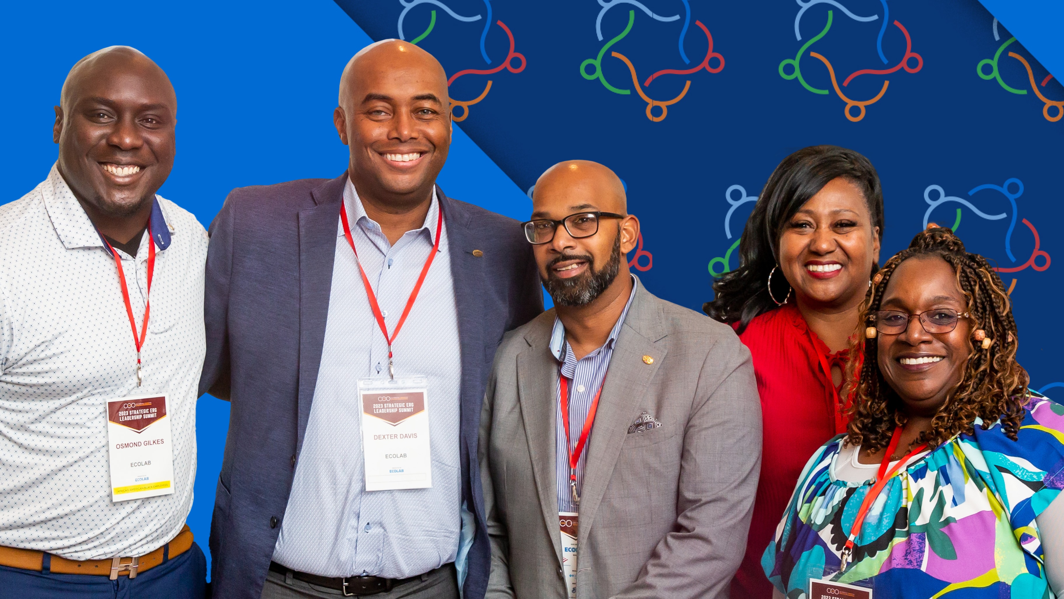 Dexter Davis, vice president of Human Resources, Global Diversity, Equity and Inclusion posing with leaders from Ecolab’s EcoEssence employee resource group (ERG). 