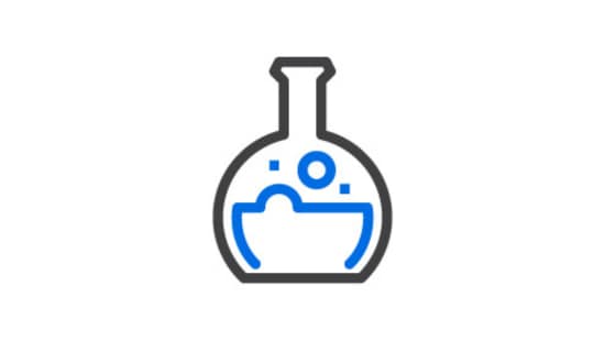 Icon of beaker with chemistry inside of it.